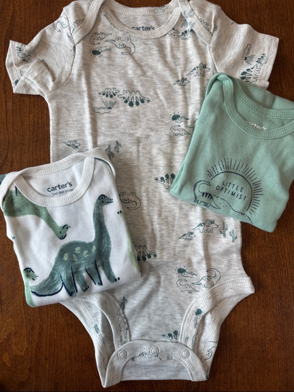 Carter's Green & Gray Dino Print Baby One-Piece Set